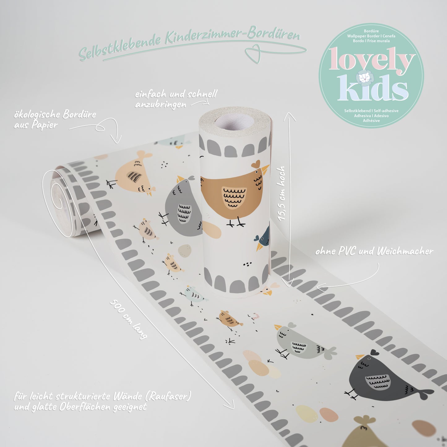 A.S. Création Kinderzimmer Bordüre Hühner 403727 selbstklebend Borte Tapete Kind