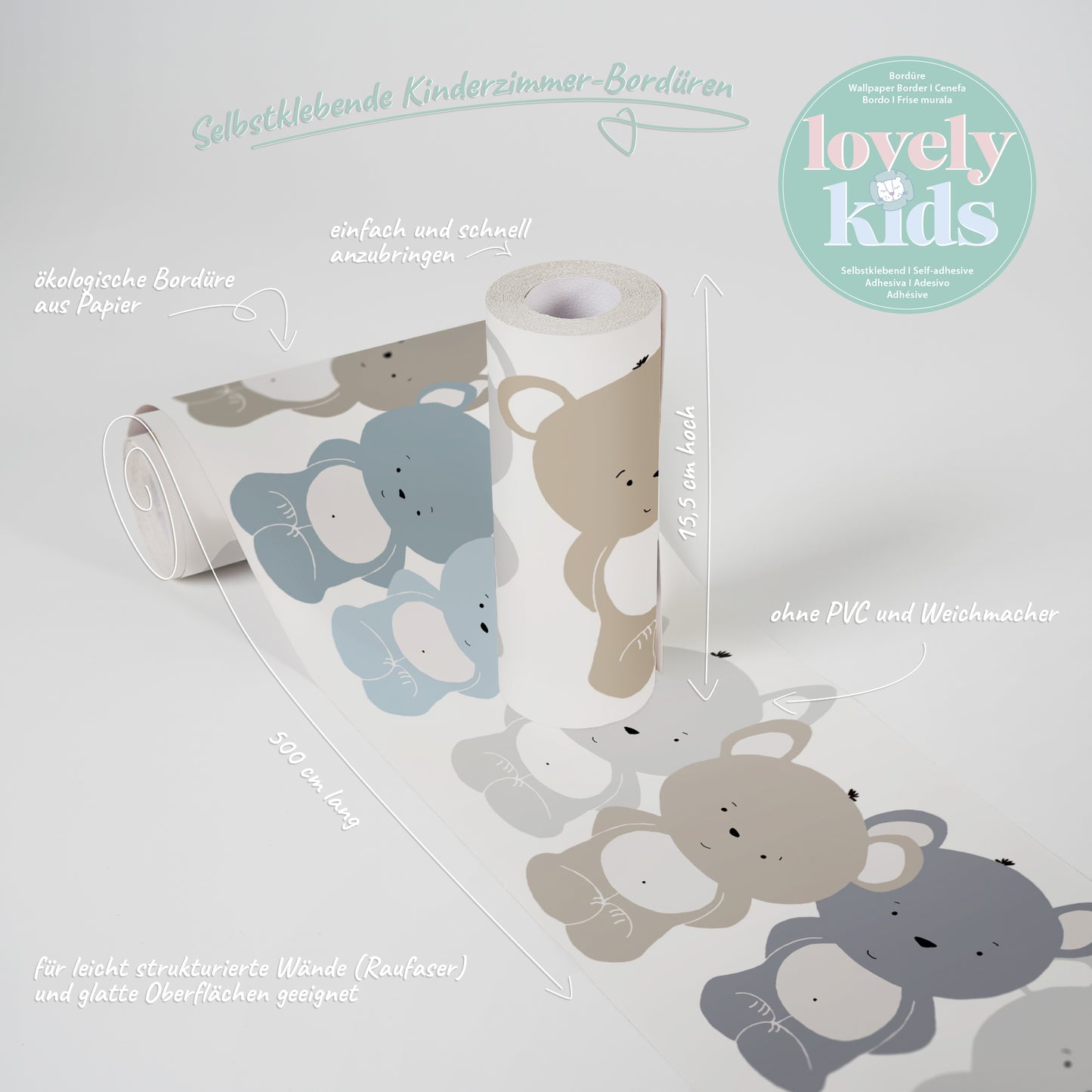 A.S. Création Kinderzimmer Bordüre Blau Teddy 403738 selbstklebend Borte Tapete