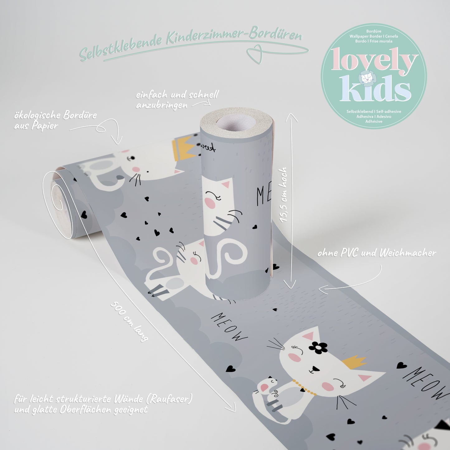 A.S. Création Kinderzimmer Bordüre Grau 403742 selbstklebend Borte Tapete Kind