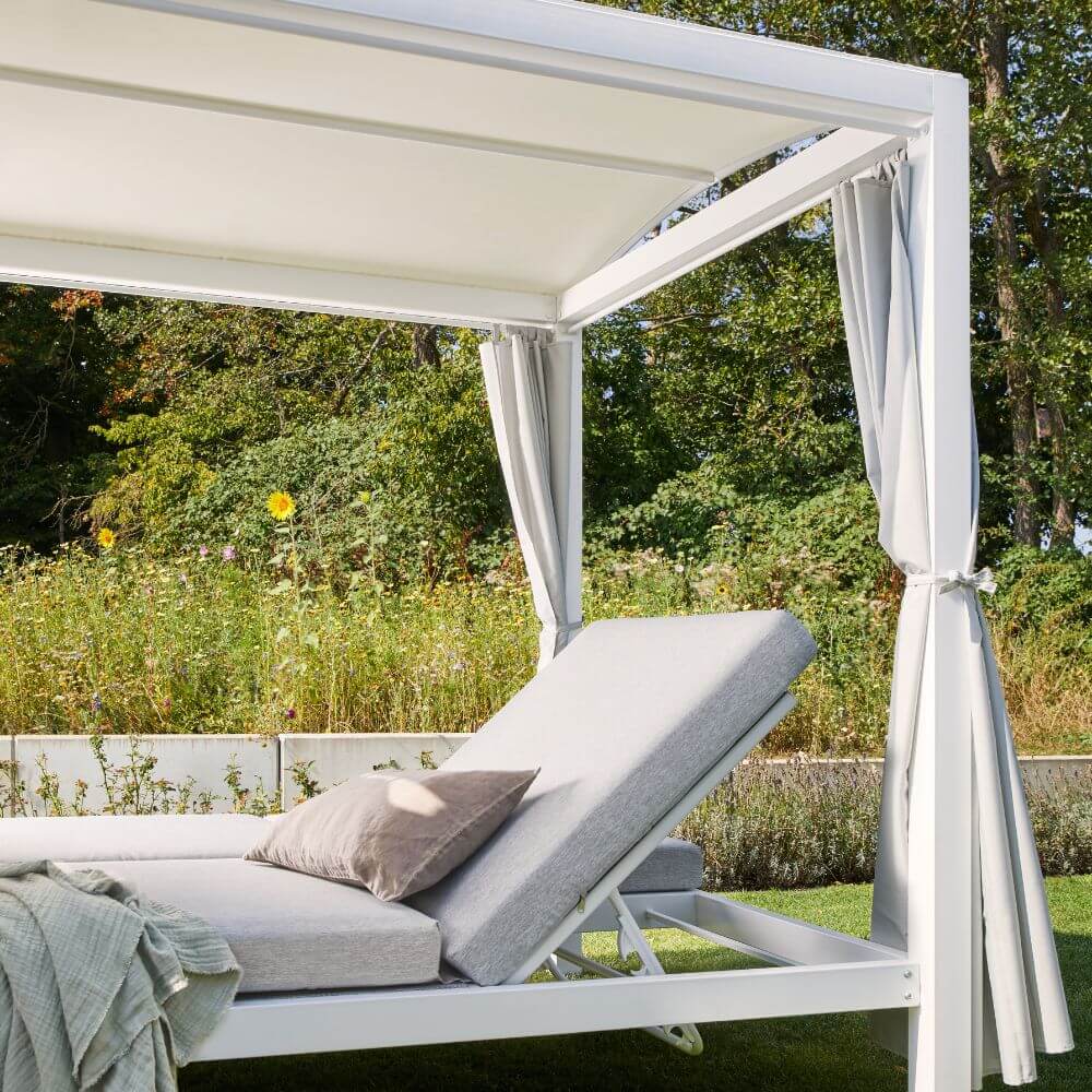 Pavillon Gartenliege Sonnenliege Relaxliege Lounge Sonnenbett Doppelliege weiss