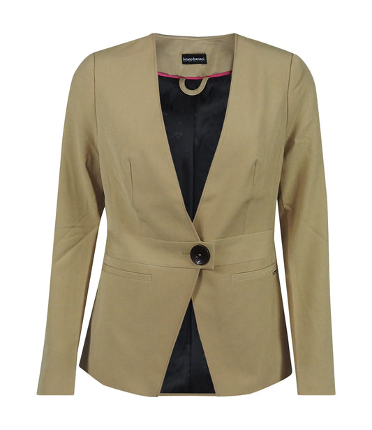 Bruno Banani Damen Blazer kragenlos Casual Sakko Business Basic Jacke beige