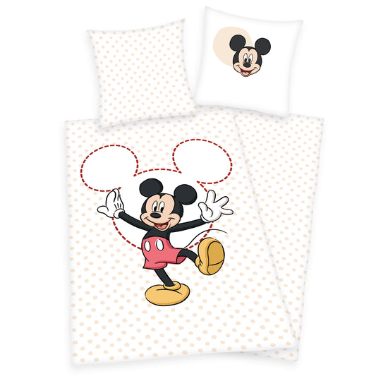 2tlg Disney Mickey Mouse Bettwäsche 135x200cm 100% Baumwolle Set Maus weiss