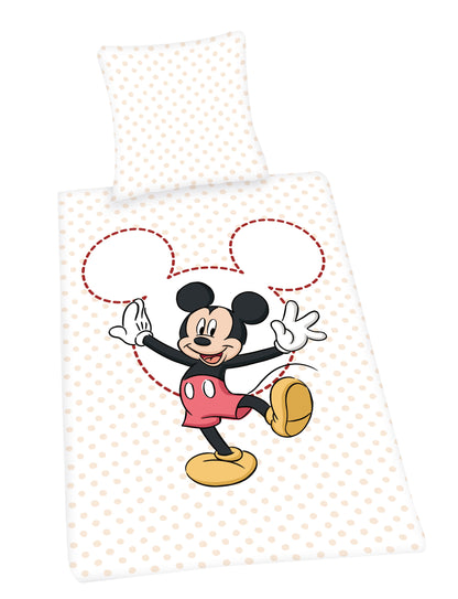 2tlg Disney Mickey Mouse Bettwäsche 135x200cm 100% Baumwolle Set Maus weiss