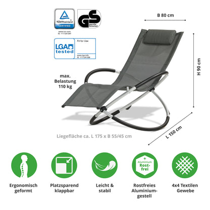 Leco Schaukelstuhl grau Sonnenliege Gartenstuhl Gartenliege Garten Stuhl Liege