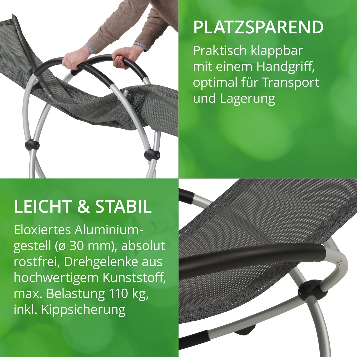 Leco Schaukelstuhl grau Sonnenliege Gartenstuhl Gartenliege Garten Stuhl Liege