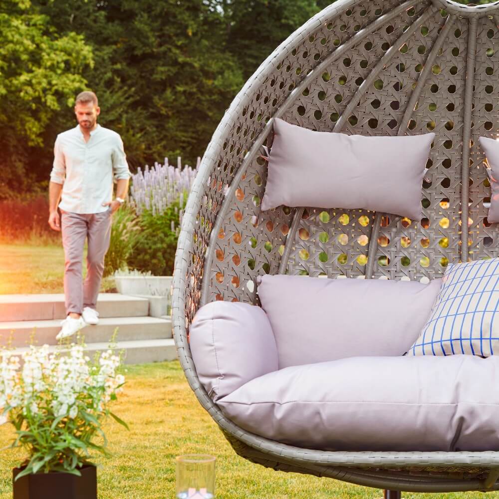 Korb Hängesessel Duetto mit Gestell + Kissen Hängestuhl Lounge Hängekorb Sessel