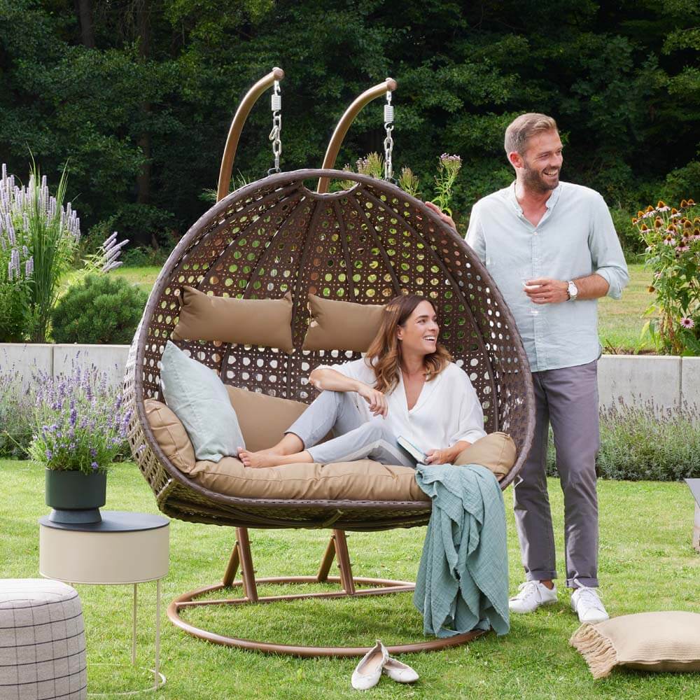 Korb Hängesessel Duetto mit Gestell + Kissen Hängestuhl Lounge Hängekorb Sessel