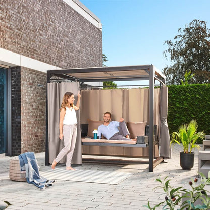 Pavillon Gartenliege Sonnenliege Relaxliege Lounge Sonnenbett Doppelliege grau