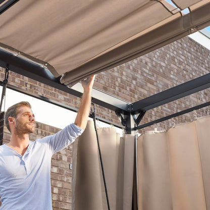 Pavillon Gartenliege Sonnenliege Relaxliege Lounge Sonnenbett Doppelliege grau