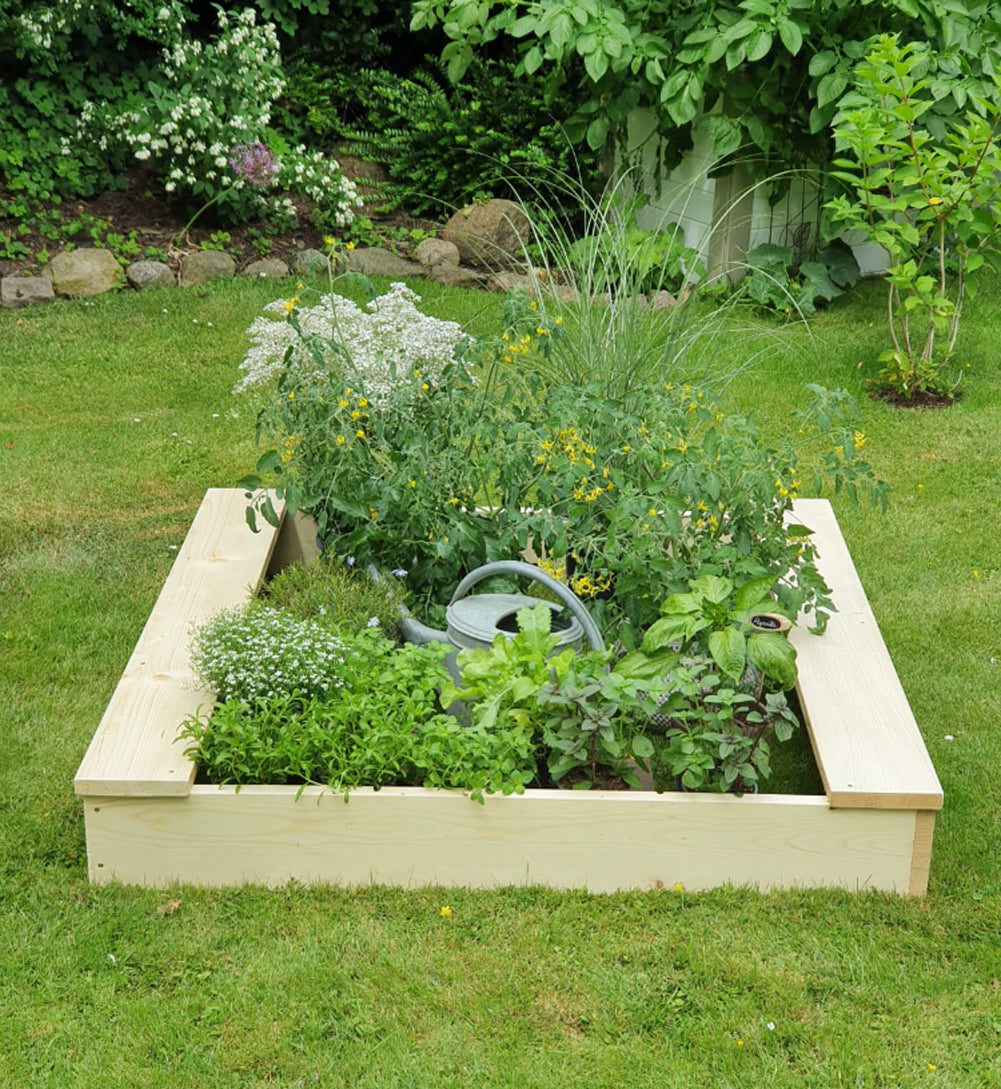 Kräuterbeet Hochbeet 130x130 cm Holz Natur Gemüsebeet Blumenbeet Pflanzen