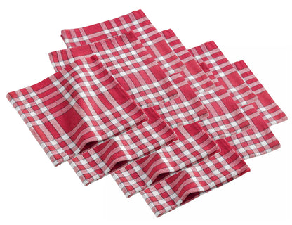 12x Landhaus Stoffservietten Baumwolle 45x45 rot kariert Stoff Tisch Servietten