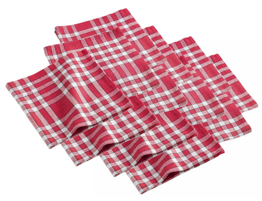 12x Landhaus Stoffservietten Baumwolle 45x45 rot kariert Stoff Tisch Servietten