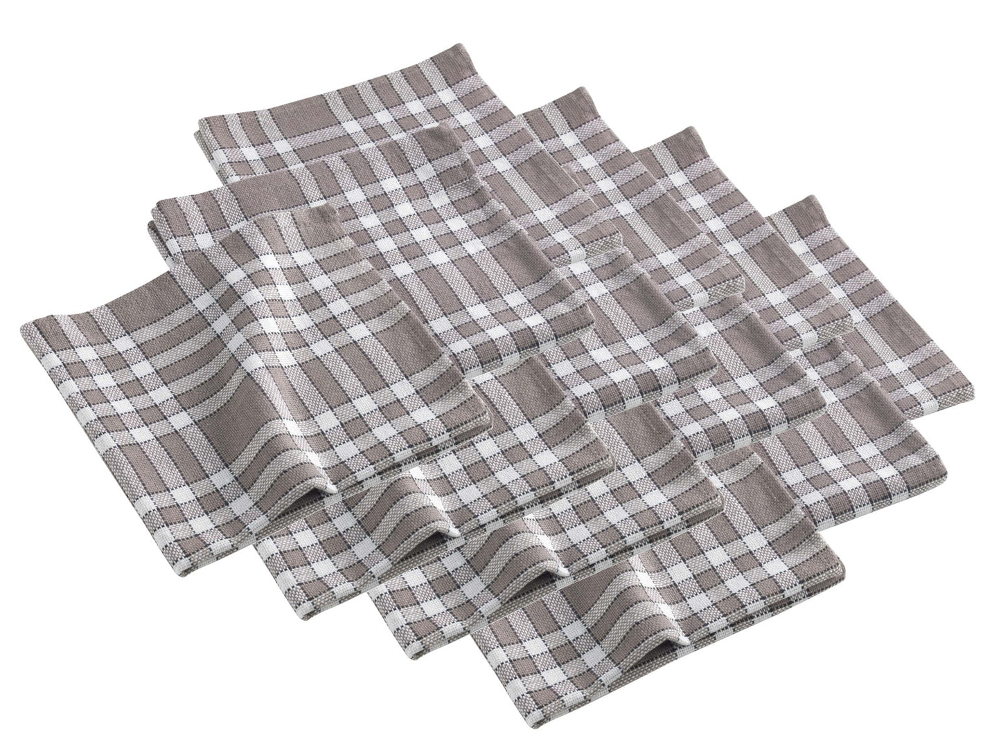 12x Landhaus Stoffserviette Baumwolle 45x45 taupe kariert Stoff Tisch Servietten
