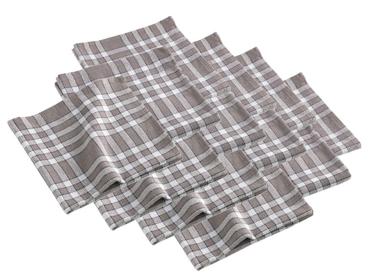 12x Landhaus Stoffserviette Baumwolle 45x45 taupe kariert Stoff Tisch Servietten