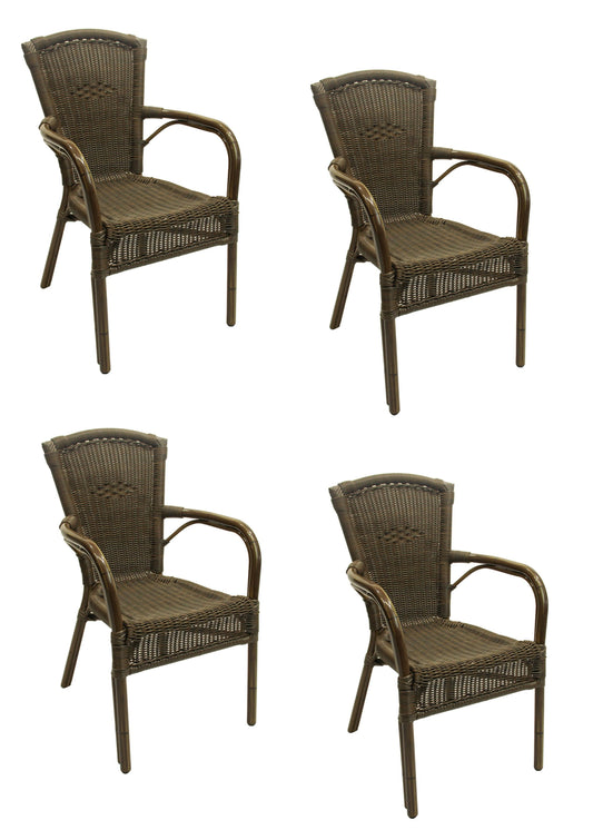 4x KONWAY® COLOMBO Stapelsessel Braun Premium Polyrattan Garten Sessel Stuhl Set