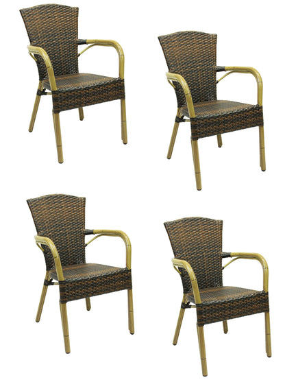 4x KONWAY® COLOMBO Stapelsessel Lederlook Polyrattan Garten Sessel Stuhl Set