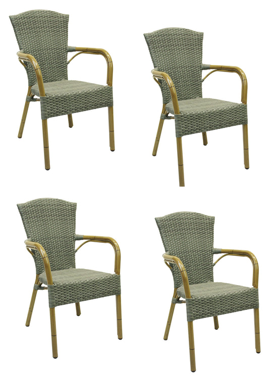 4x KONWAY® COLOMBO Stapelsessel Quarz Premium Polyrattan Garten Sessel Stuhl Set