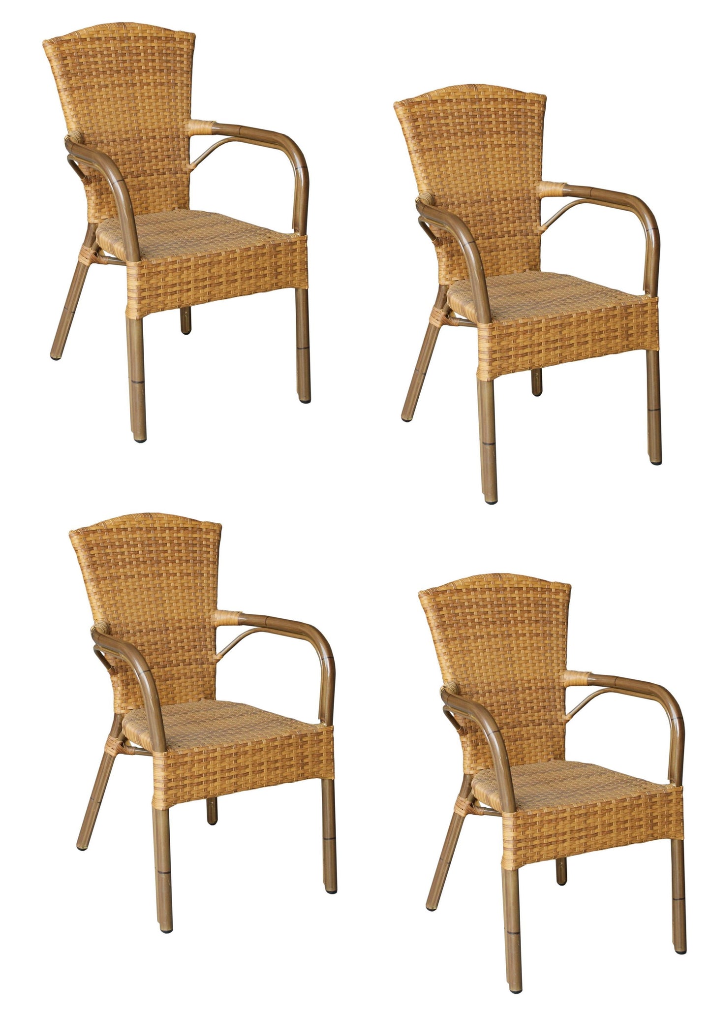 4x Konway COLOMBO Stapelsessel Tabaco Premium Polyrattan Garten Sessel Stuhl Set