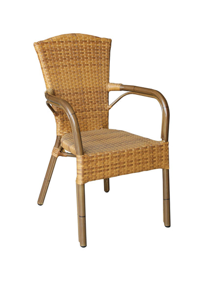 4x Konway COLOMBO Stapelsessel Tabaco Premium Polyrattan Garten Sessel Stuhl Set