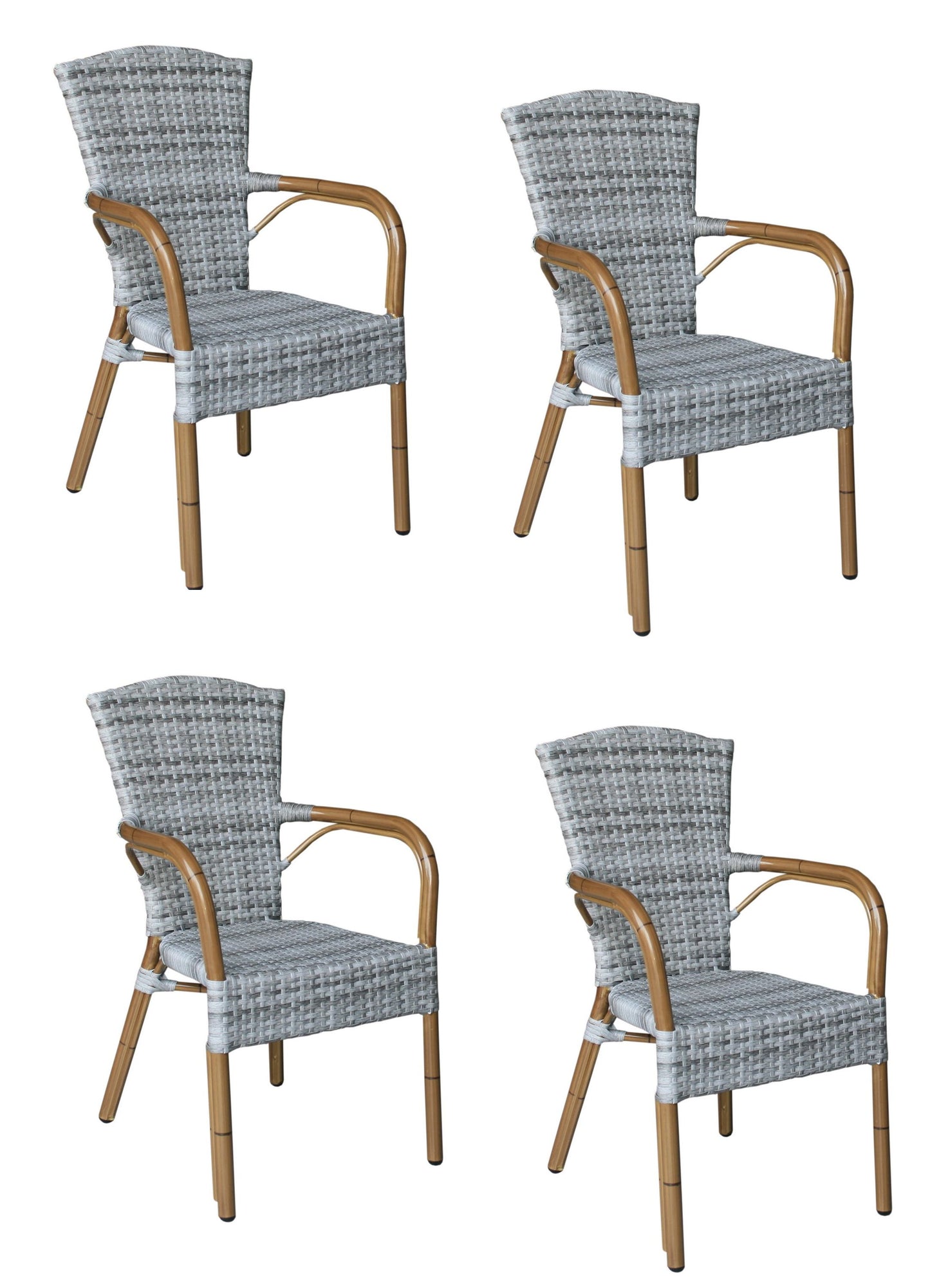 4x Konway COLOMBO Stapelsessel Granit Premium Polyrattan Garten Sessel Stuhl Set
