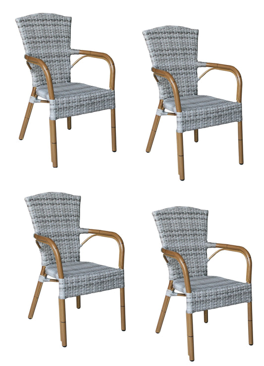 4x Konway COLOMBO Stapelsessel Granit Premium Polyrattan Garten Sessel Stuhl Set
