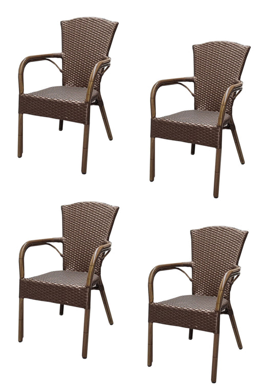 4x KONWAY® COLOMBO Stapelsessel Mokka Premium Polyrattan Garten Sessel Stuhl Set