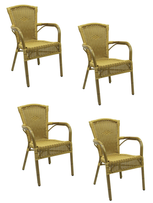 4x KONWAY® COLOMBO Stapelsessel Honig Premium Polyrattan Garten Sessel Stuhl Set