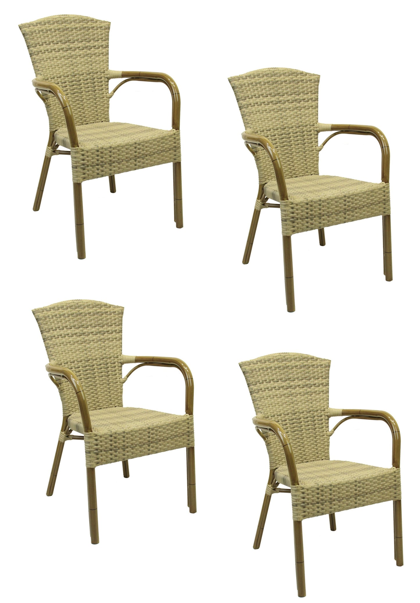 4x KONWAY® COLOMBO Stapelsessel Elfenbein Polyrattan Garten Sessel Stuhl Set