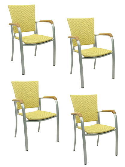 4x KONWAY® ARUBA Stapelsessel Honig Premium Polyrattan Garten Sessel Stuhl Set