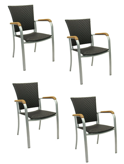 4x KONWAY® ARUBA Stapelsessel Schwarz Premium Polyrattan Garten Sessel Stuhl Set