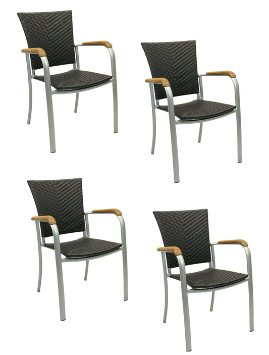 4x KONWAY® ARUBA Stapelsessel Schwarz Premium Polyrattan Garten Sessel Stuhl Set
