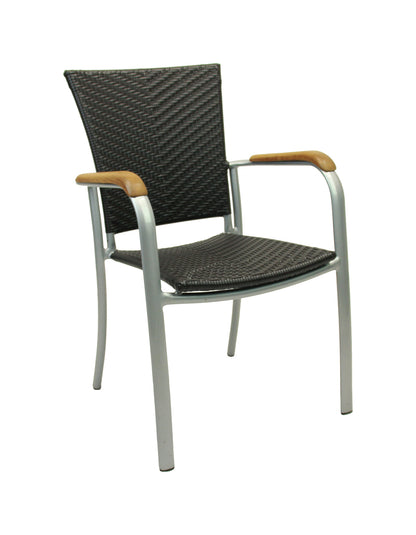 4x KONWAY® ARUBA Stapelsessel Schwarz Premium Polyrattan Garten Sessel Stuhl Set