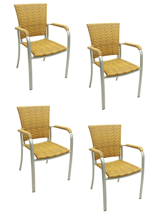 4x KONWAY® ARUBA Stapelsessel Tabaco Premium Polyrattan Garten Sessel Stuhl Set