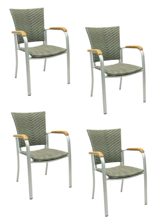 4x KONWAY® ARUBA Stapelsessel Quarz Premium Polyrattan Garten Sessel Stuhl Set