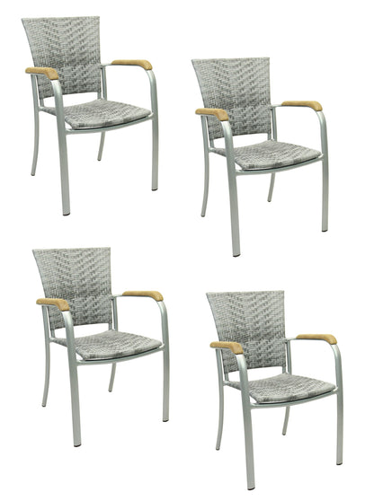 4x KONWAY® ARUBA Stapelsessel Granit Premium Polyrattan Garten Sessel Stuhl Set