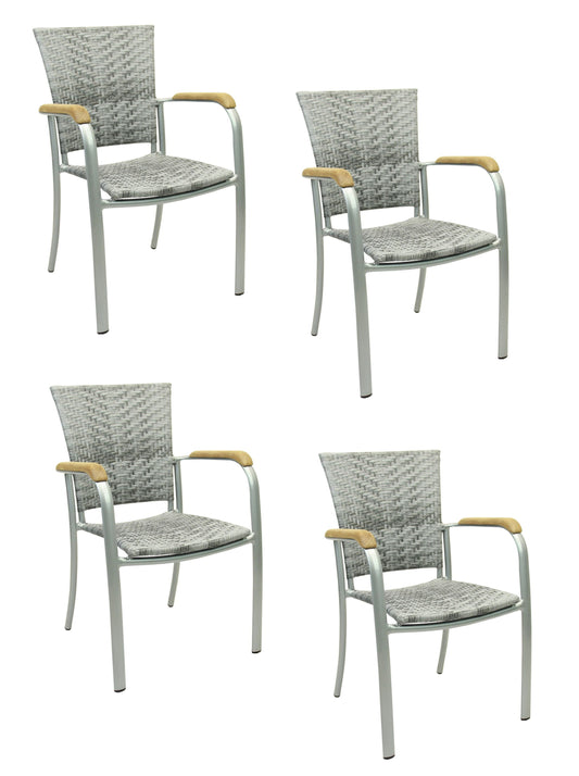 4x KONWAY® ARUBA Stapelsessel Granit Premium Polyrattan Garten Sessel Stuhl Set