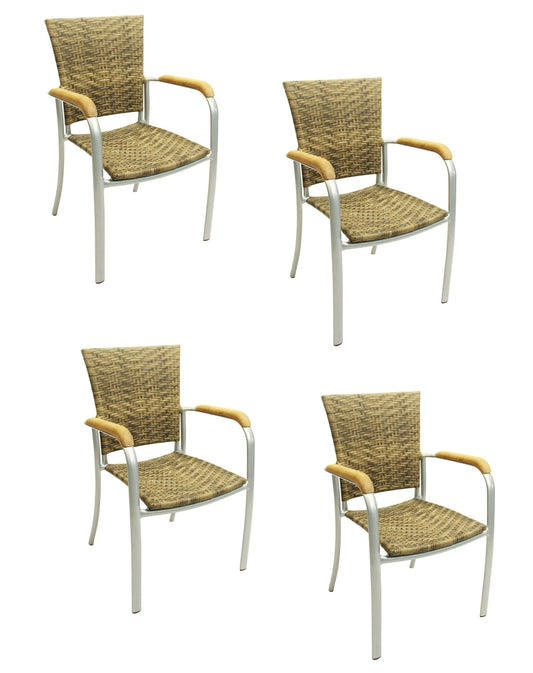 4x KONWAY® ARUBA Stapelsessel Elfenbein Polyrattan Garten Sessel Stuhl Set beige