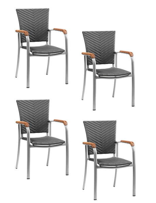 4x KONWAY® ARUBA Stapelsessel Schiefergrau Polyrattan Garten Sessel Stuhl Set
