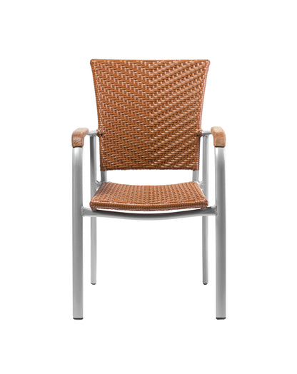 4x KONWAY® ARUBA Stapelsessel Braun Premium Polyrattan Garten Sessel Stuhl Set