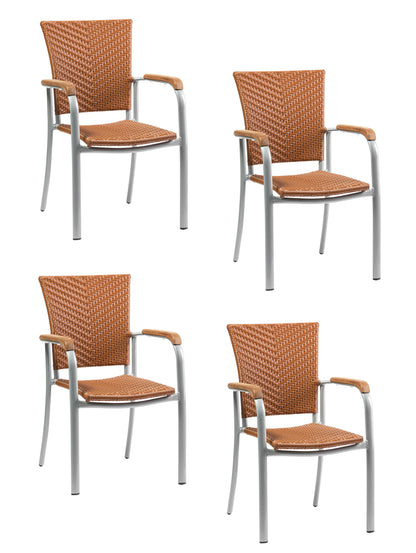 4x KONWAY® ARUBA Stapelsessel Braun Premium Polyrattan Garten Sessel Stuhl Set