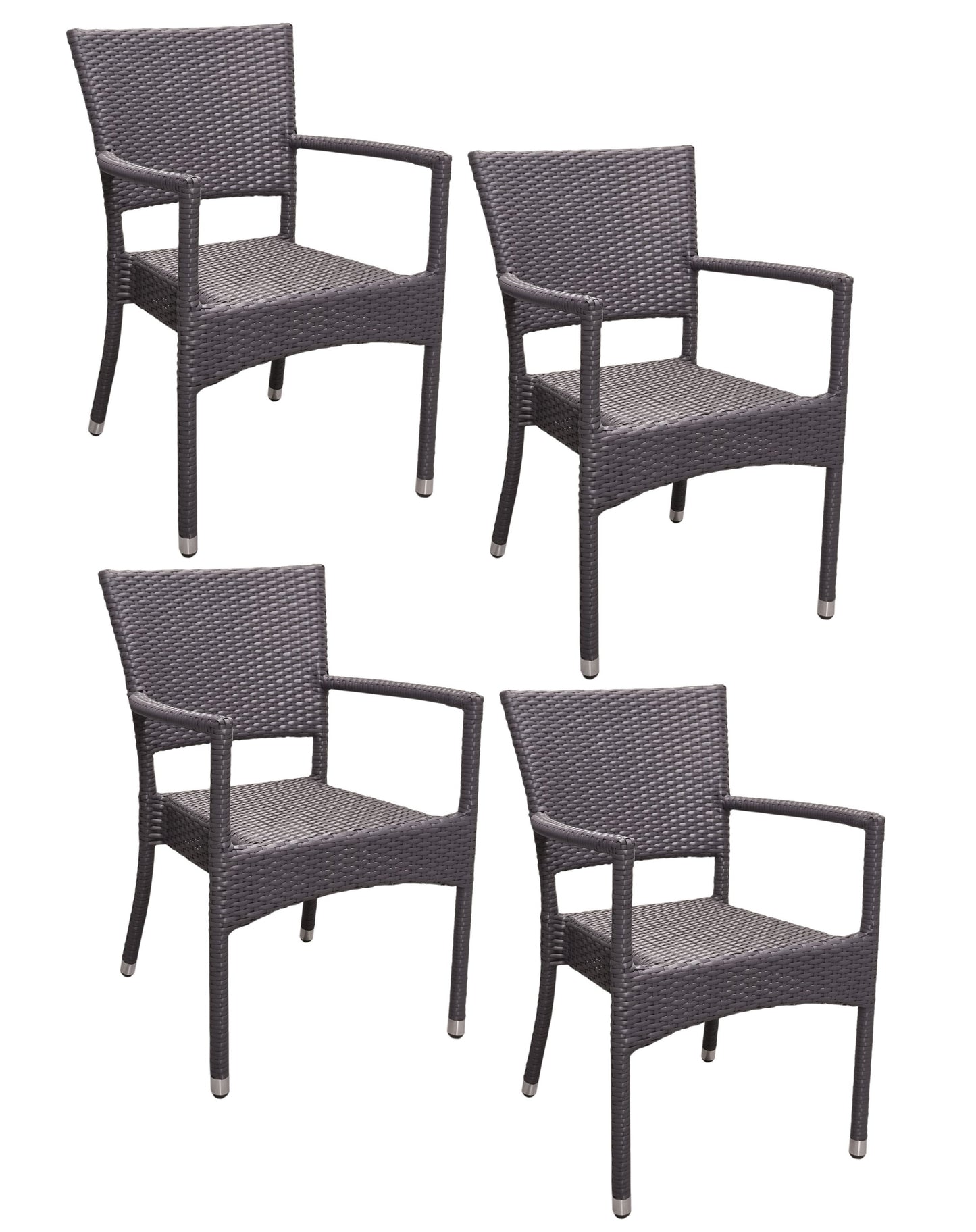 4x KONWAY® ROM Stapelsessel Schiefergrau Polyrattan Garten Sessel Stuhl Set grau