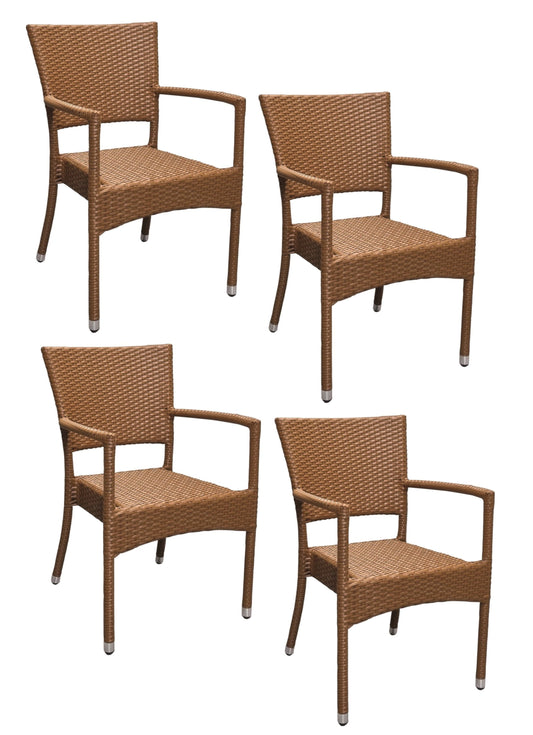 4x KONWAY® ROM Stapelsessel Braun Premium Polyrattan Garten Sessel Stuhl Set