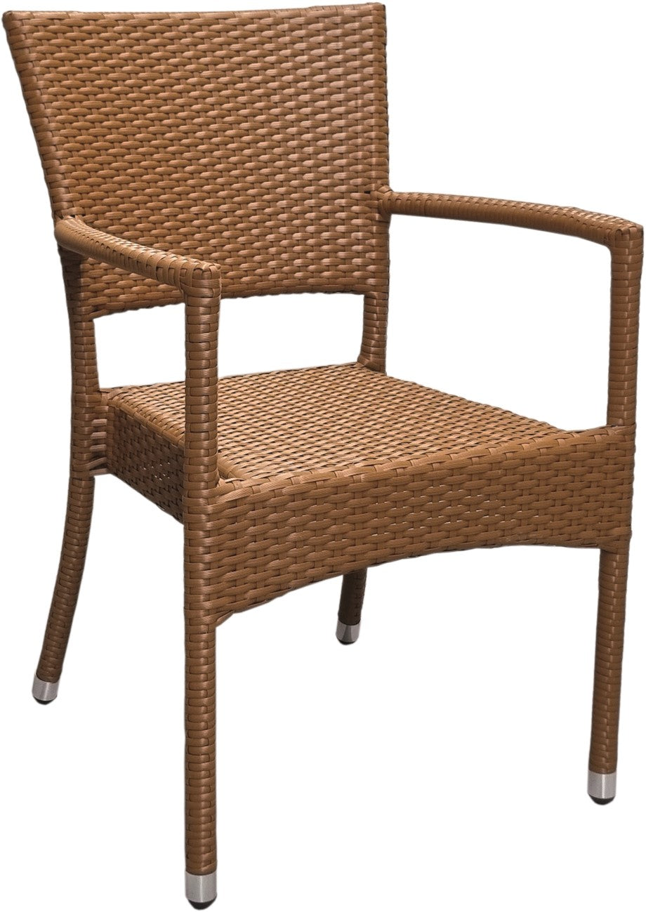 4x KONWAY® ROM Stapelsessel Braun Premium Polyrattan Garten Sessel Stuhl Set