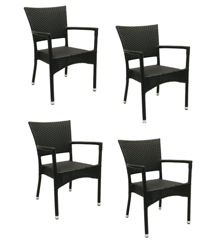 4x KONWAY® ROM Stapelsessel Schwarz Premium Polyrattan Garten Sessel Stuhl Set