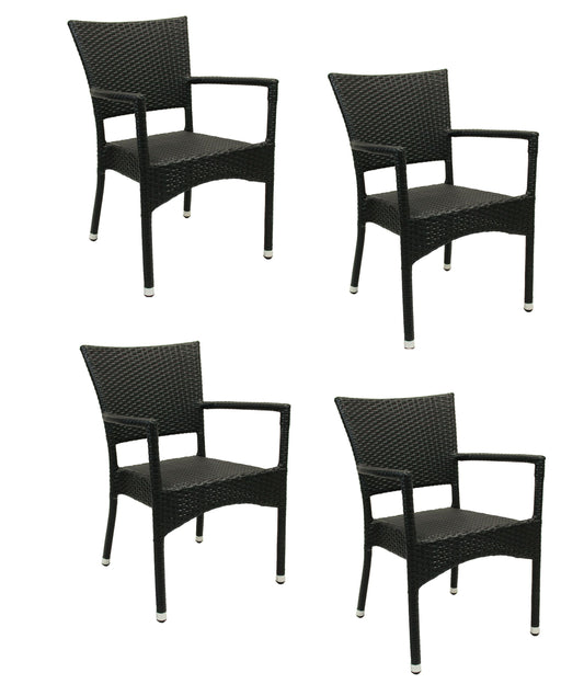 4x KONWAY® ROM Stapelsessel Schwarz Premium Polyrattan Garten Sessel Stuhl Set