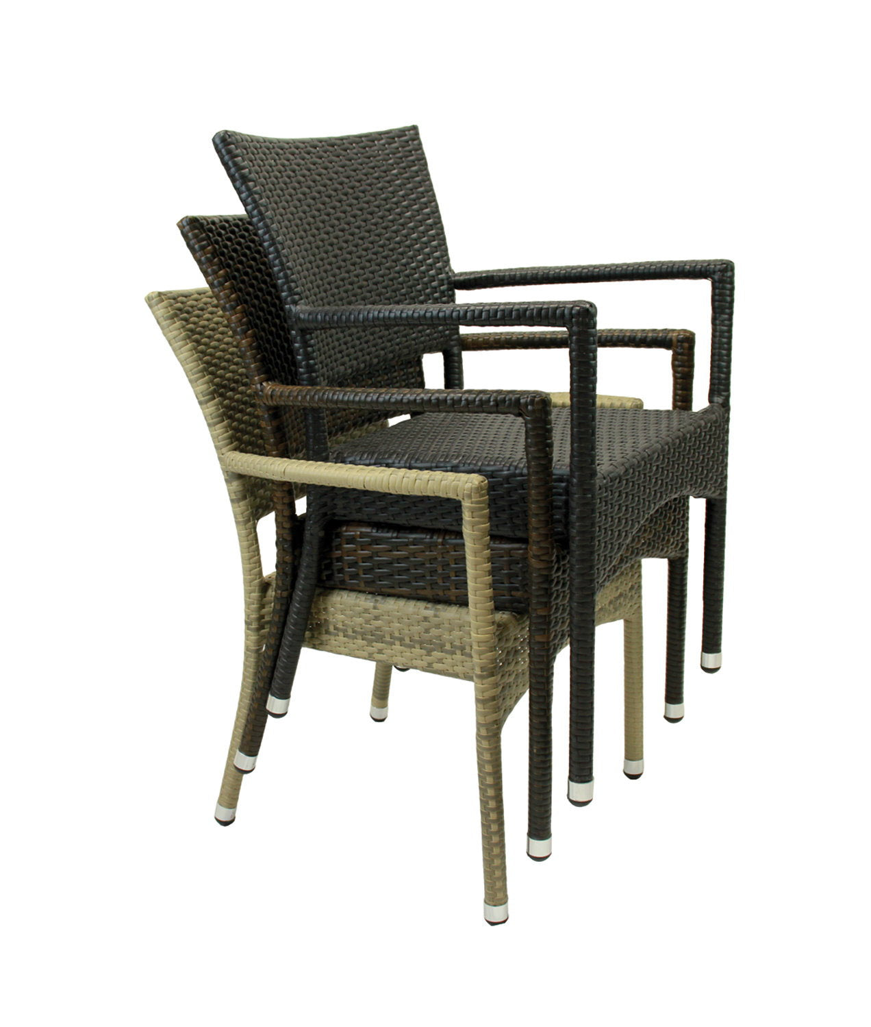 4x KONWAY® ROM Stapelsessel Mokka Premium Polyrattan Garten Sessel Stuhl Set
