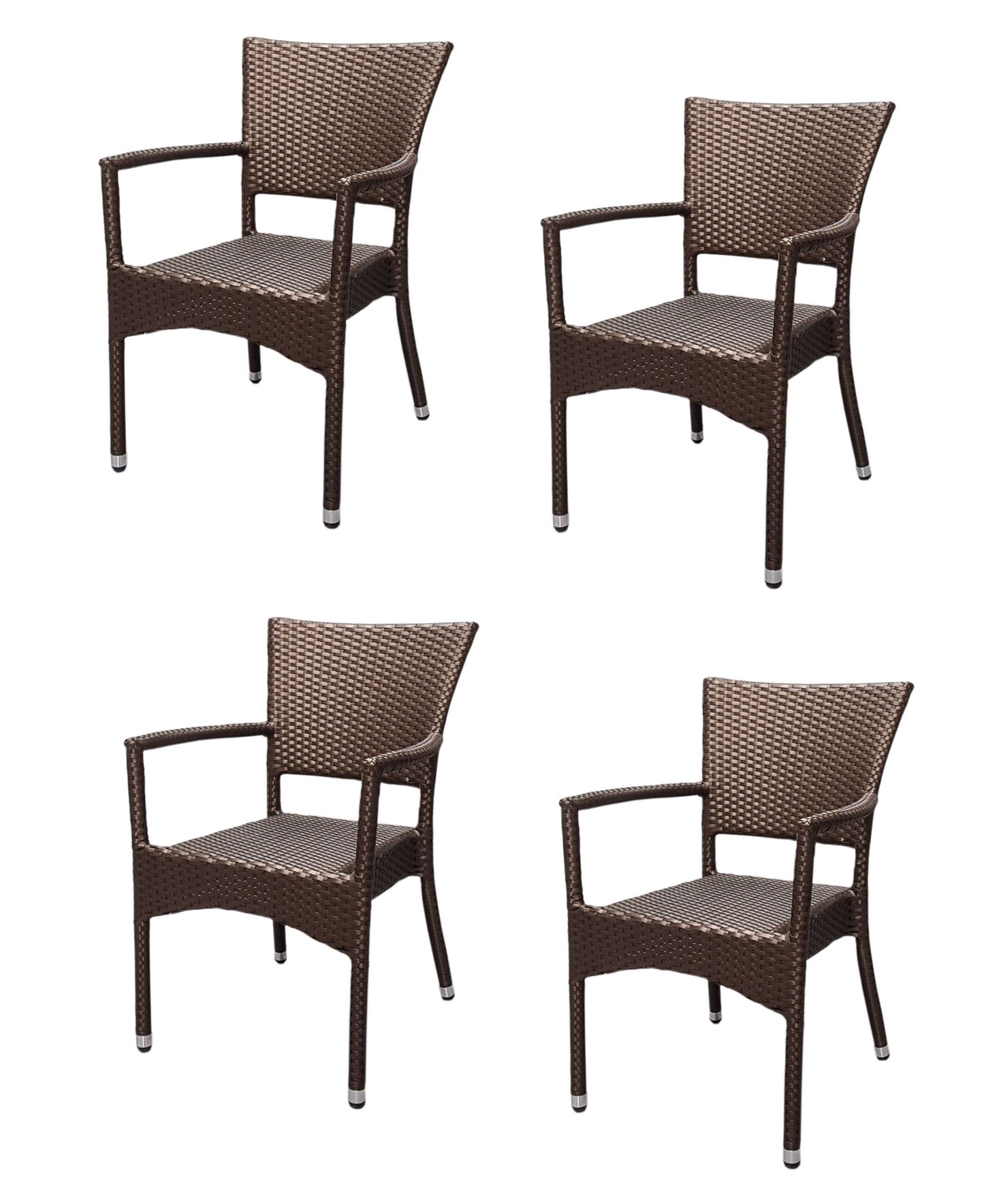 4x KONWAY® ROM Stapelsessel Mokka Premium Polyrattan Garten Sessel Stuhl Set