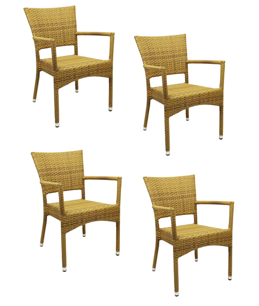 4x KONWAY® ROM Stapelsessel Tabaco Premium Polyrattan Garten Sessel Stuhl Set