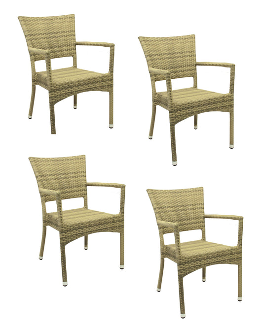 4x KONWAY® ROM Stapelsessel Elfenbein Premium Polyrattan Garten Sessel Stuhl Set