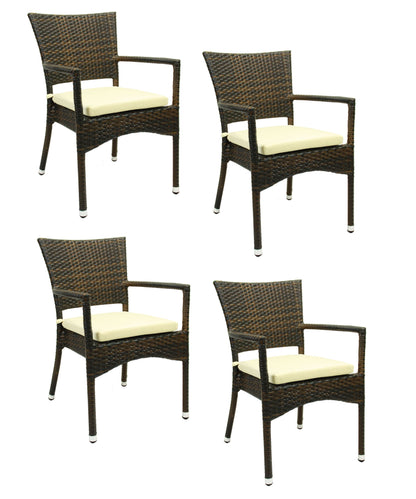 4x KONWAY® ROM Stapelsessel Lederlook Premium Polyrattan Garten Sessel Stuhl Set